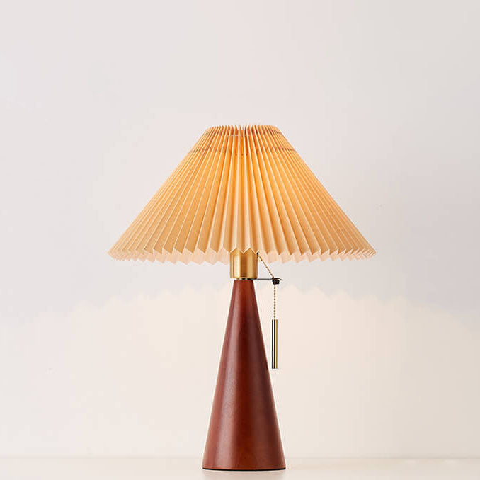 Lampe de table — Bois et tissu plissé — Noyer / Lumière Chaude
