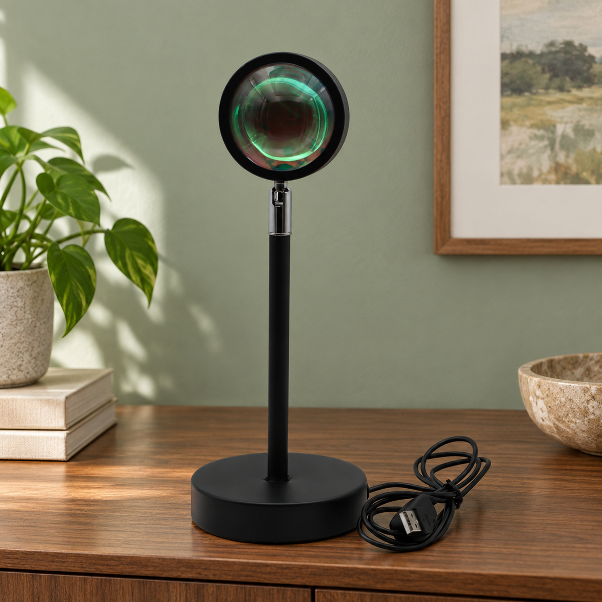 Crépusia | Lampe coucher de soleil LED — lumière douce et atmosphère chaleureuse — mise en scène générée 2 — lampe éteinte