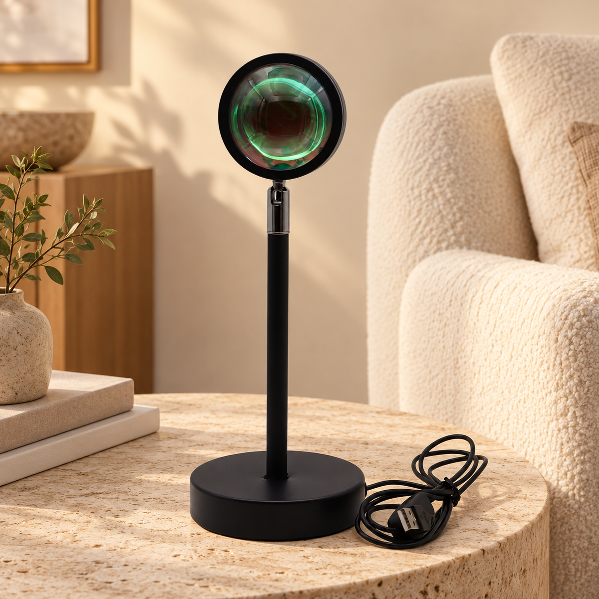 Crépusia | Lampe coucher de soleil LED — lumière douce et atmosphère chaleureuse — mise en scène générée 4 — lampe éteinte