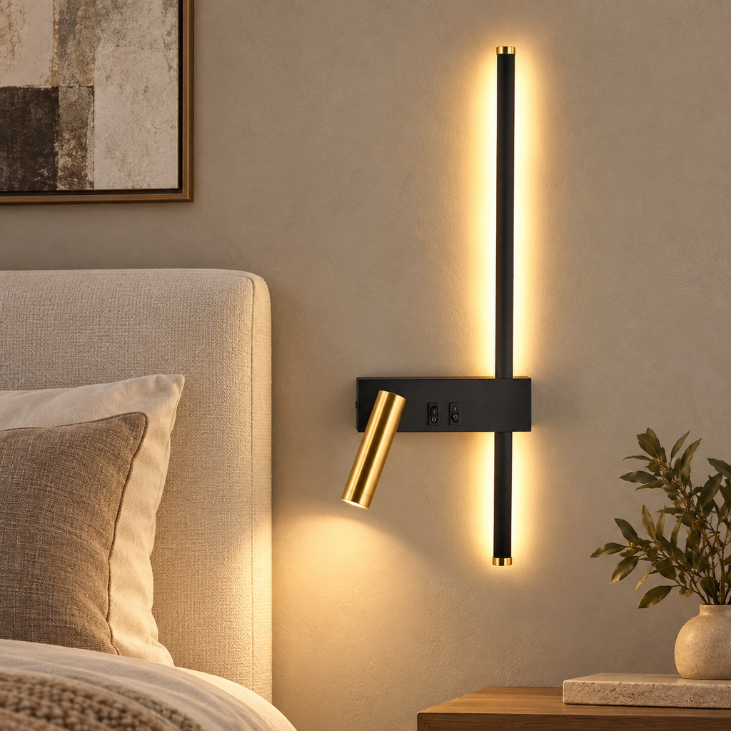 Lampe de Chevet Murale LED Moderne — mise en scène générée 3 — modèle droit, blanc chaud
