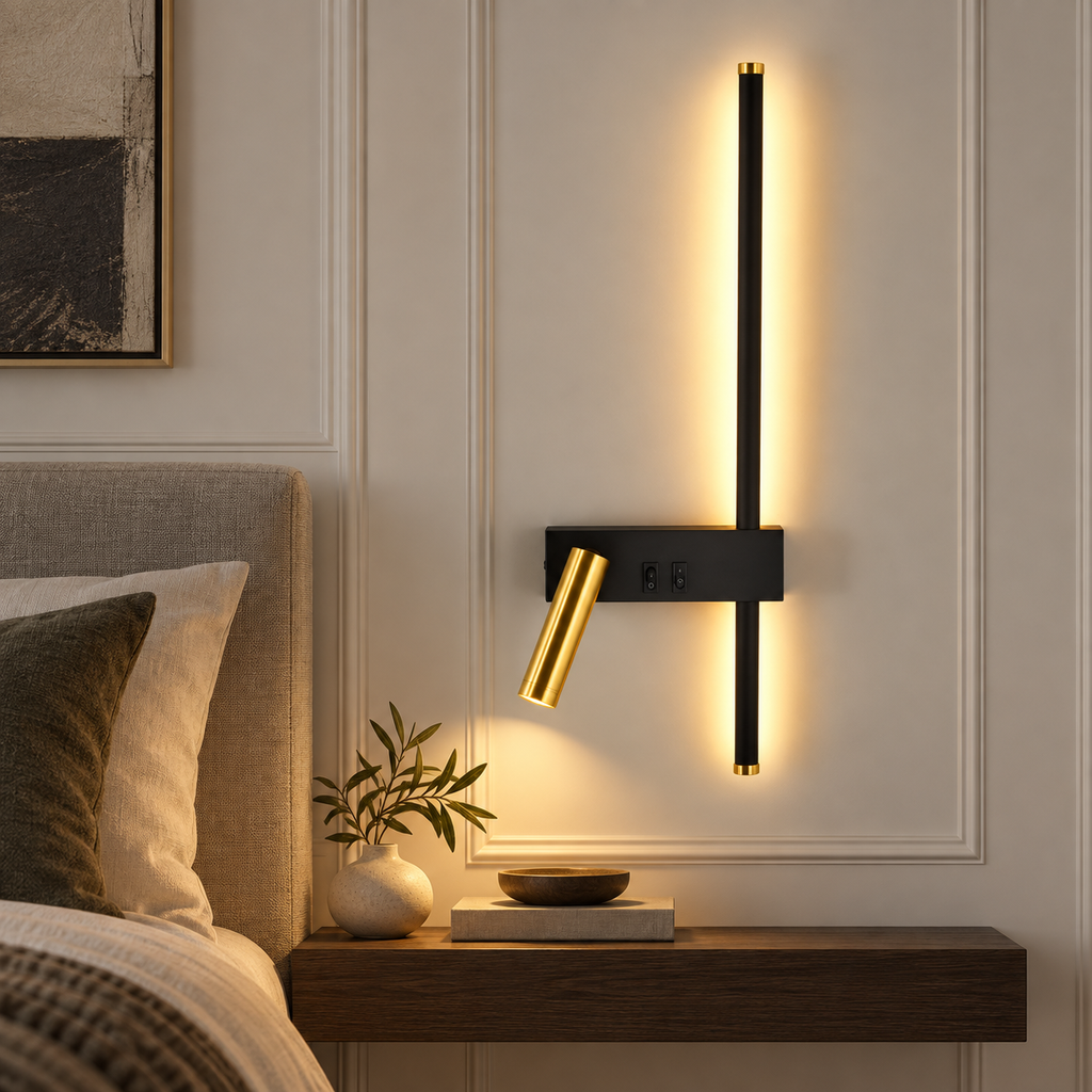Lampe de Chevet Murale LED Moderne — mise en scène générée 4 — modèle droit, blanc chaud
