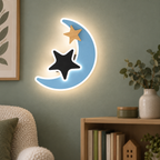 Eclairage chambre enfant — mise en scène générée 2 — lune bleue avec étoiles