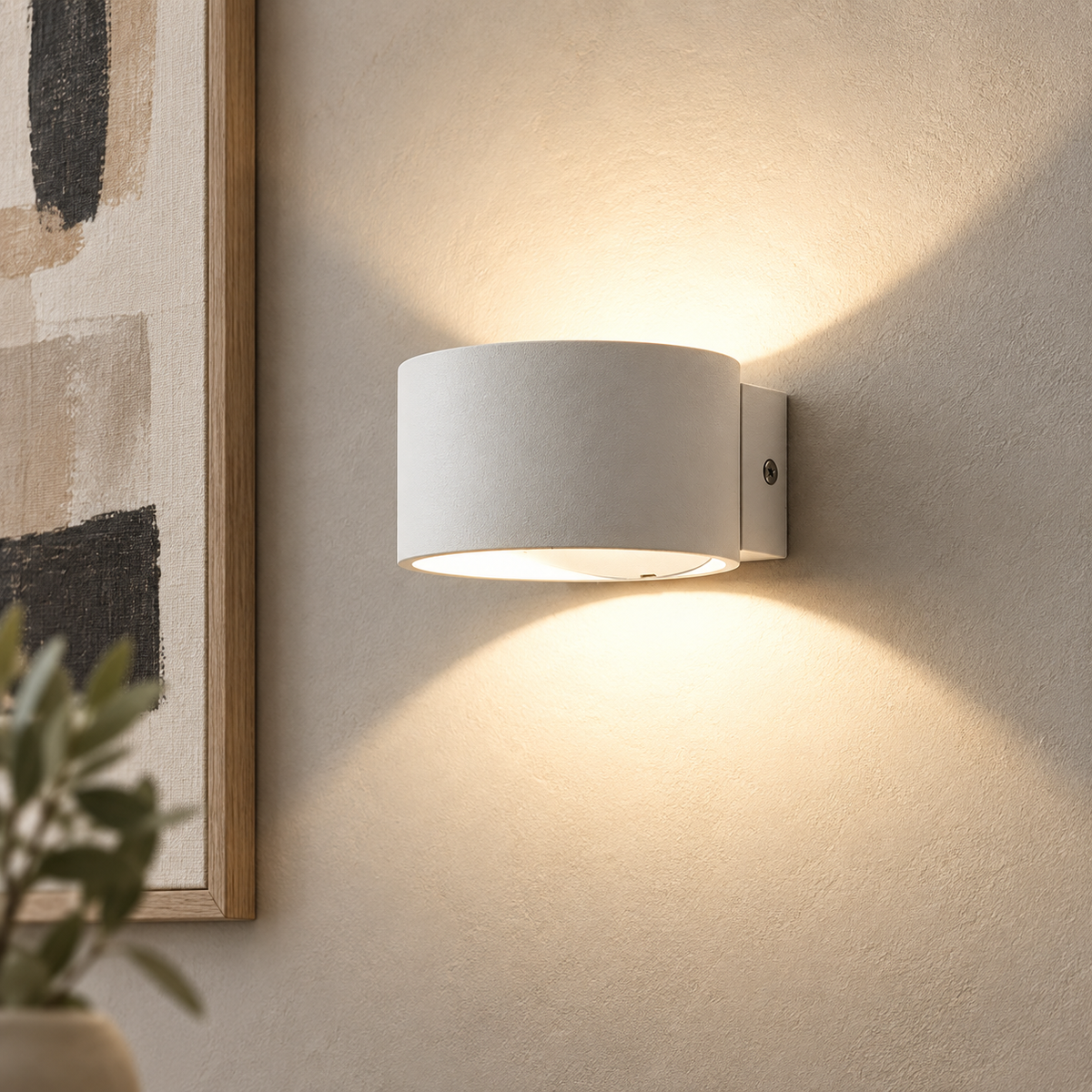 Halo | Applique murale à double faisceau — blanc, blanc chaud — mise en scène générée 6