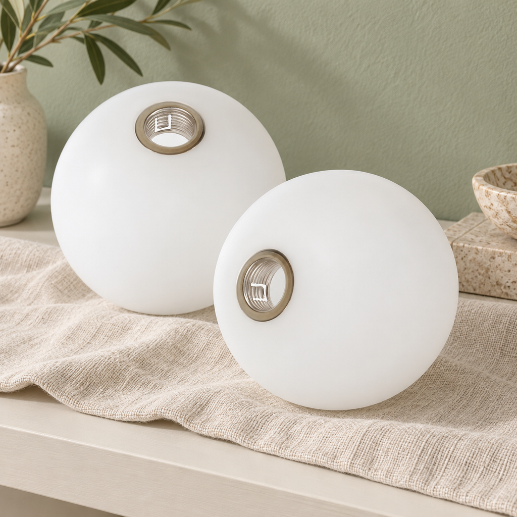 Duo Globe — deux globes blancs seuls — mise en scène générée 10