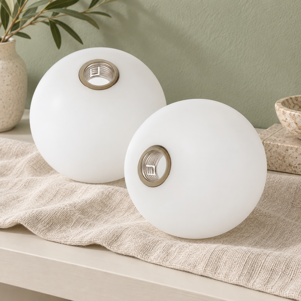 Duo Globe — deux globes blancs seuls — mise en scène générée 10