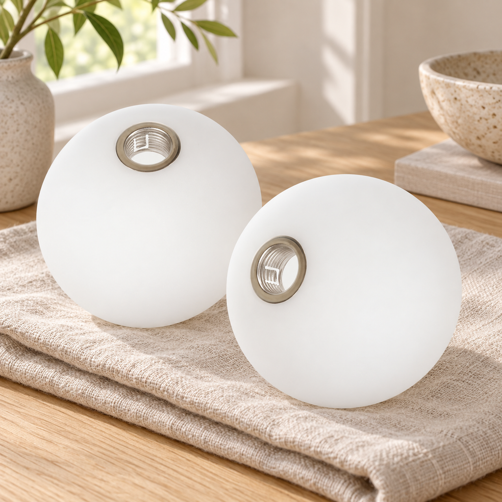 Duo Globe — deux globes blancs seuls — mise en scène générée 7