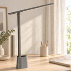Axis | Lampe de bureau LED pliable — gris — mise en scène générée 3