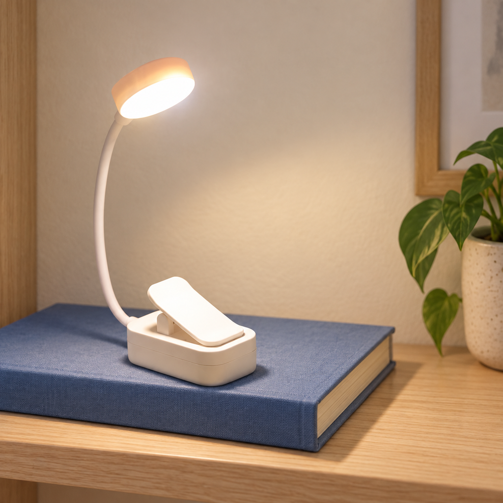 Liseo Mini | Lampe de lecture LED à pince — blanc — mise en scène générée 3