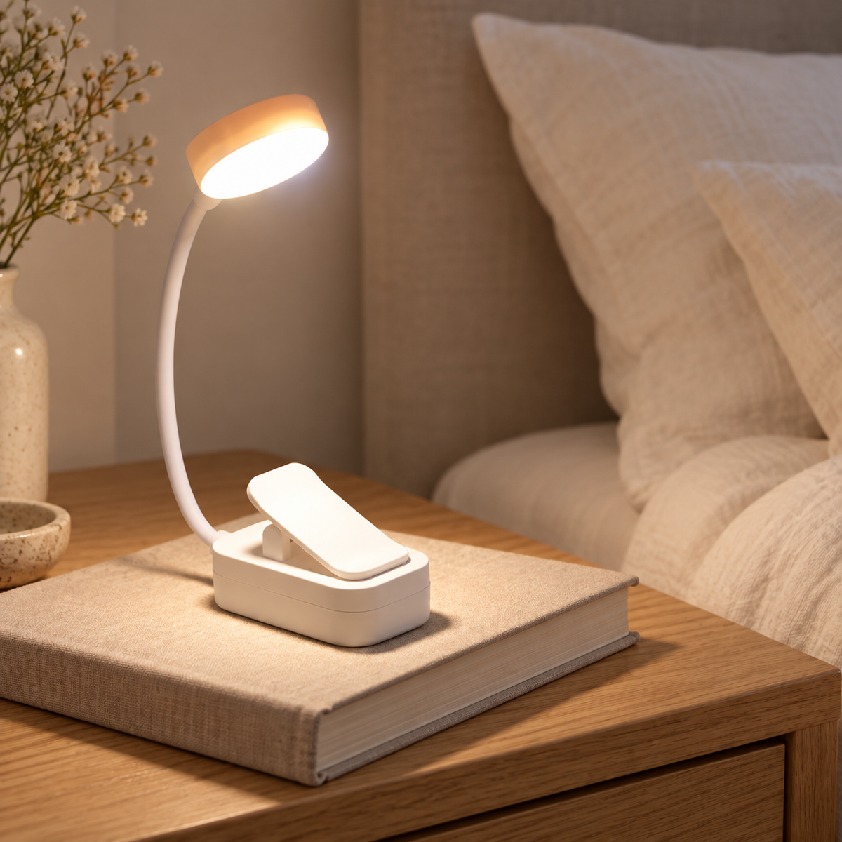Liseo Mini | Lampe de lecture LED à pince — mise en scène générée 1 — blanc