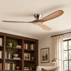 Ventilateur de plafond — Bois naturel et argent — bois naturel et argent — mise en scène générée 3