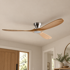 Ventilateur de plafond — Bois naturel et argent — bois naturel et argent — mise en scène générée 4