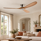 Ventilateur de plafond — Bois naturel et argent — bois naturel et argent — mise en scène générée 5