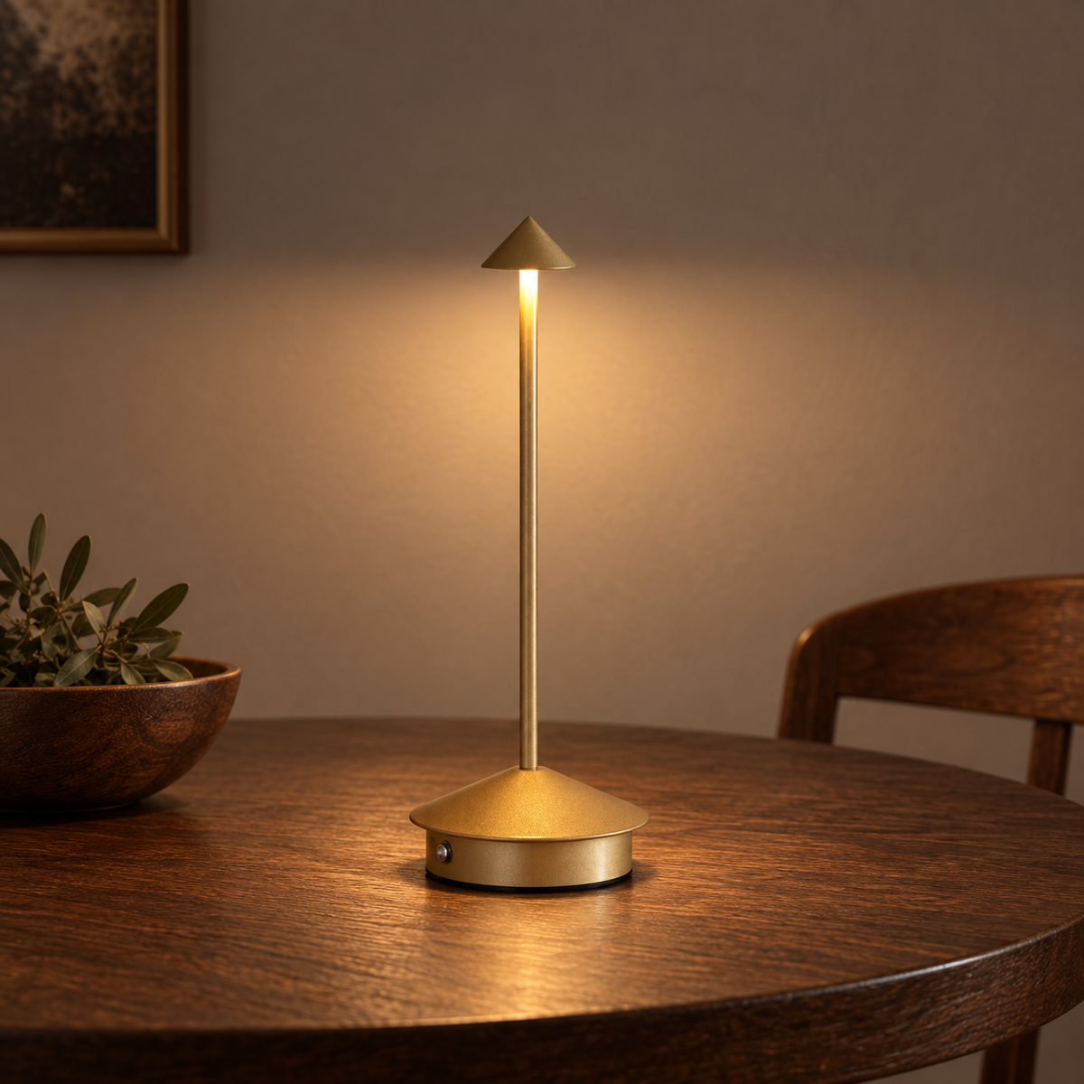 Lampe rechargeable — Ligne élancée — Or — mise en scène générée