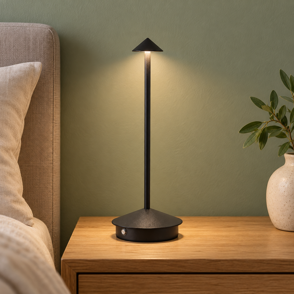 Lampe rechargeable — Ligne élancée — Noir — mise en scène générée