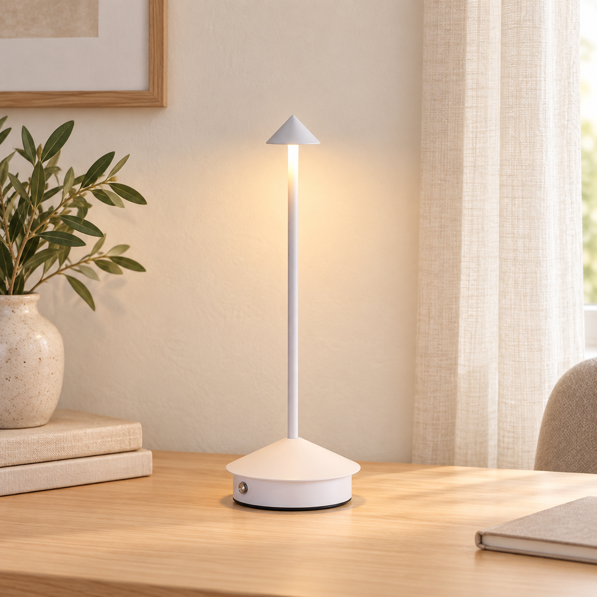 Lampe rechargeable — Ligne élancée — Blanc — mise en scène générée