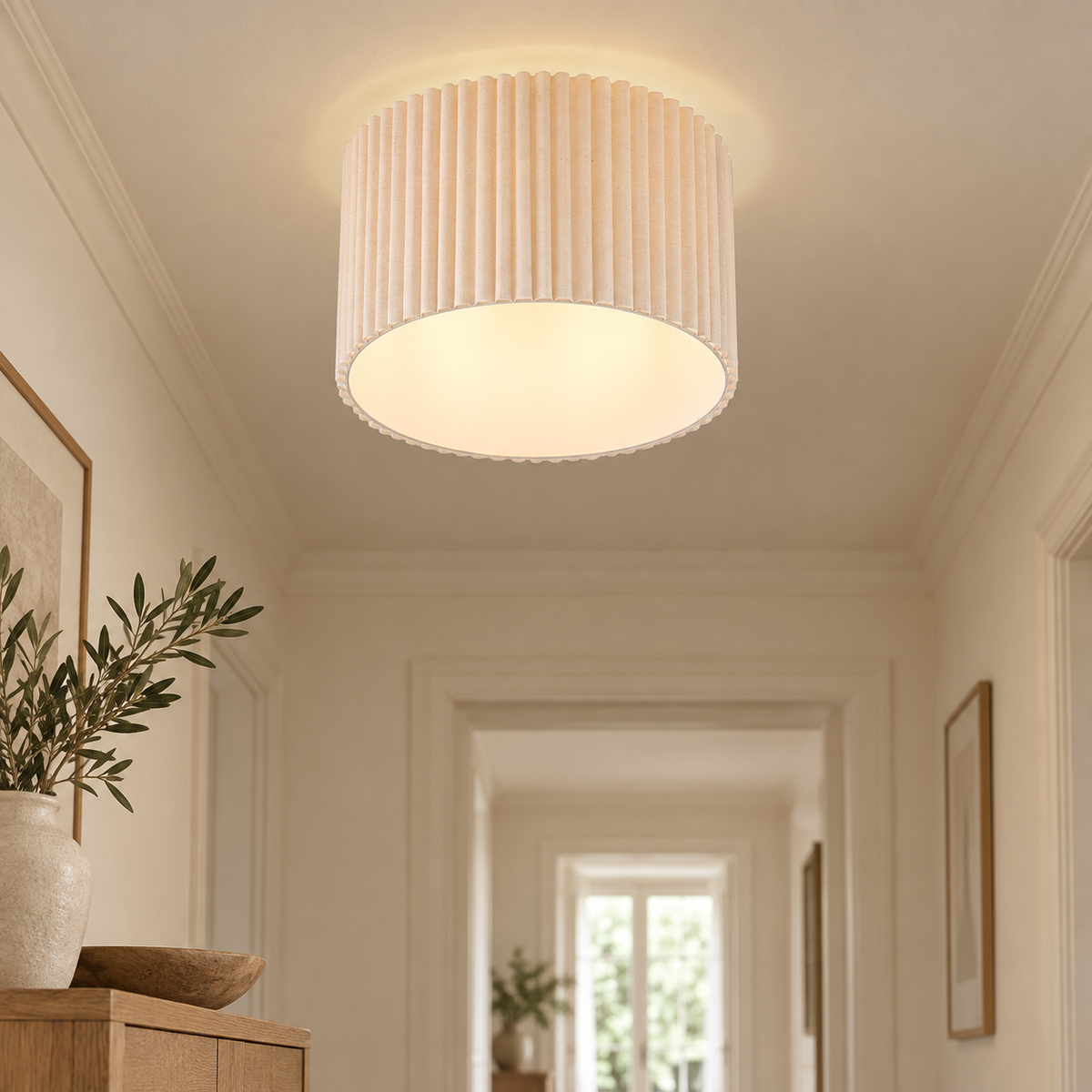 Plafonnier Lindby Libbie, Ø 45 cm, lin, couleur crème — crème — mise en scène générée 1