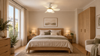 AeroVent | Ventilateur plafonnier LED E27 — Chambre parents — Mise en scène illustrative · 52 cm · Pales immobiles
