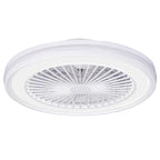 Alizé — Ventilateur de plafond blanc compact, vu par dessous, sur fond blanc.