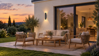 Applique Murale LED Extérieure IP65  Haut / Bas — Terrasse — Mise en scène illustrative · Noir, blanc chaud · Format 40 cm