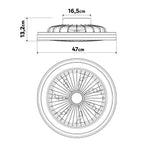 Briselle — schéma du ventilateur blanc : diamètre 47 cm, hauteur 13,2 cm et platine de 16,5 cm.