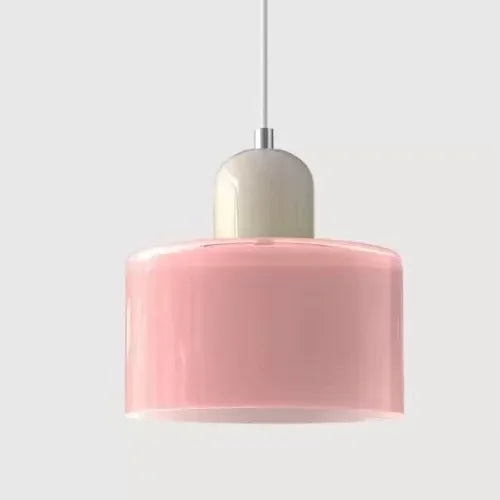 Suspension cylindrique — Rose / Blanc cassé.