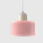 Suspension cylindrique — Rose / Blanc cassé.