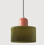 Suspension cylindrique — Vert olive / Corail.