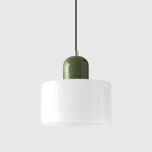Suspension cylindrique — Blanc / Vert olive.