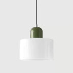 Suspension cylindrique — Blanc / Vert olive.
