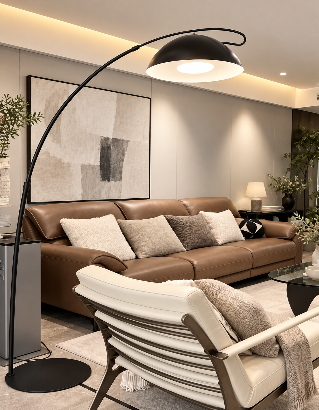 Lampe à arc dôme noir et blanc — salon chaleureux — visuel amélioré à partir des photos du fournisseur