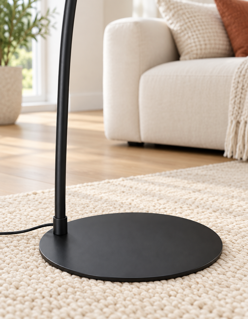 Lampe à arc dôme noir et blanc — détail du socle — visuel amélioré à partir des photos du fournisseur