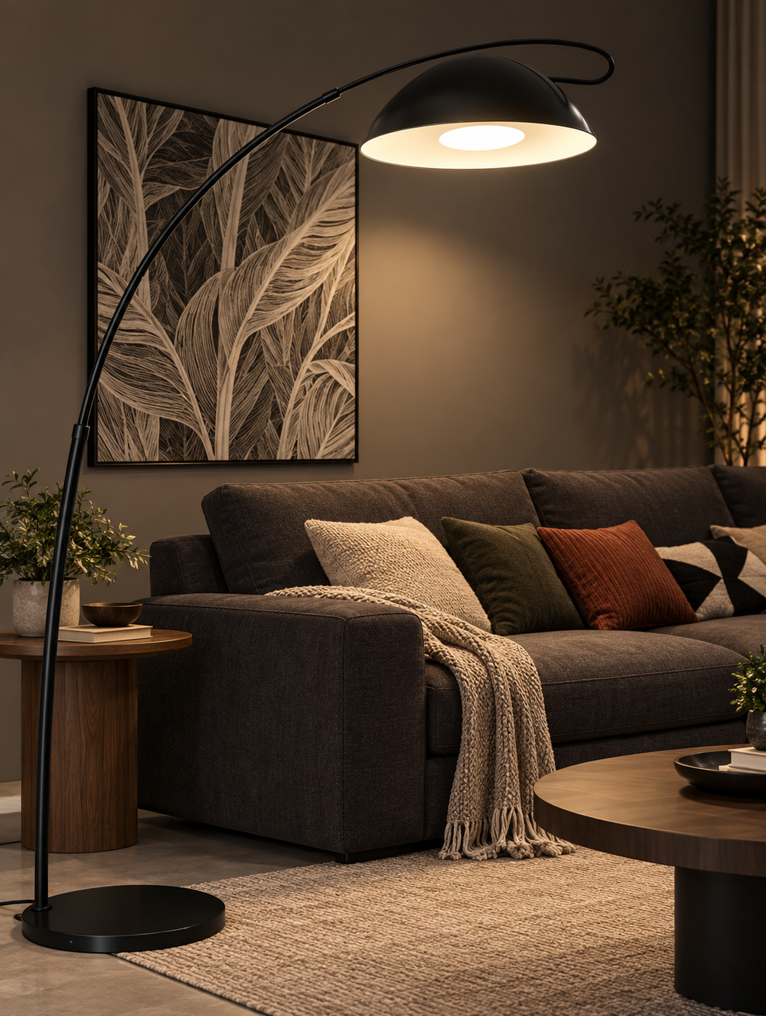 Lampe à arc dôme noir et blanc — ambiance du soir — visuel amélioré à partir des photos du fournisseur