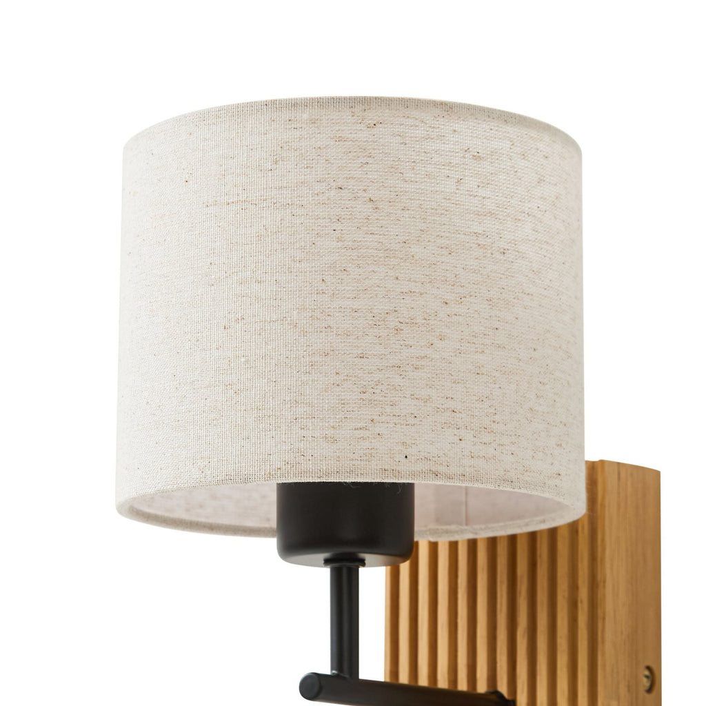 Applique murale Lucande Lieske, beige, tissu, E27, lampe de lecture LED — détail de l’abat-jour textile — photo fabricant