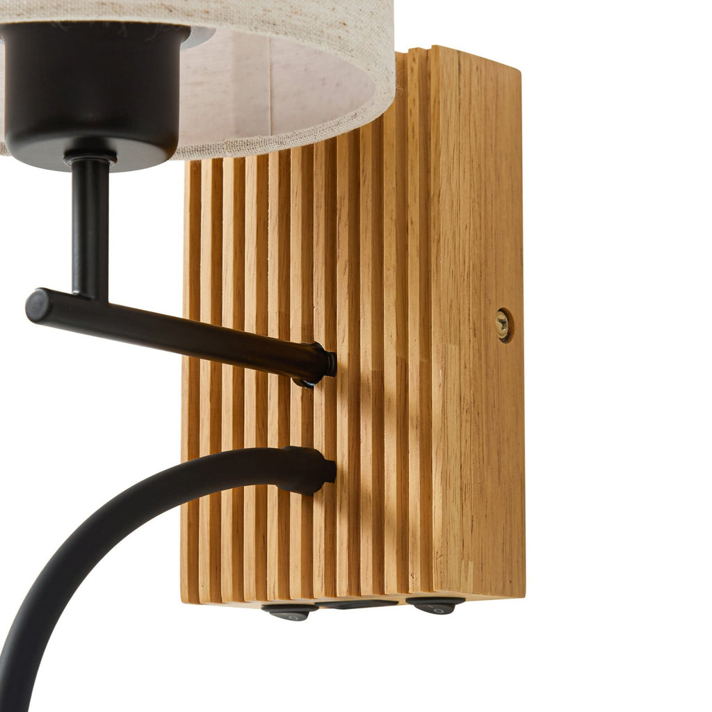 Applique murale Lucande Lieske, beige, tissu, E27, lampe de lecture LED — profil du support en bois — photo fabricant