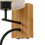 Applique murale Lucande Lieske, beige, tissu, E27, lampe de lecture LED — profil du support en bois — photo fabricant