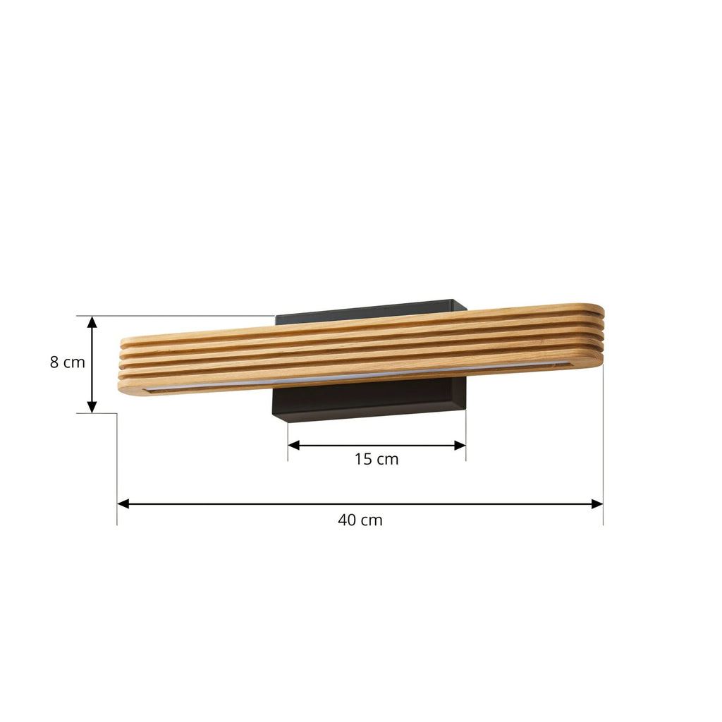 Applique murale LED Lucande Lieske, 40 cm, bois, noir — dimensions du modèle — photo fabricant