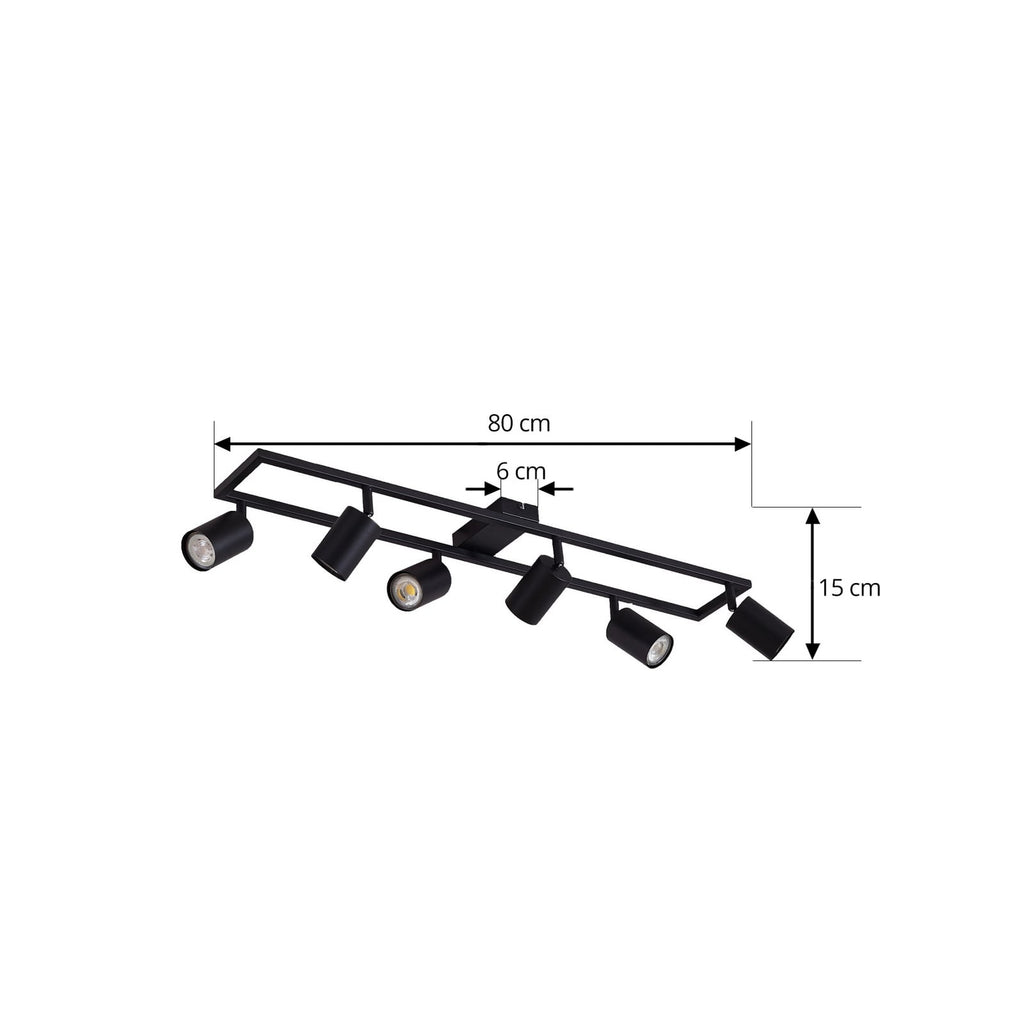 Spot pour plafond Lindby Bravius, noir, à 6 lampes, fer — dimensions du modèle — photo fabricant