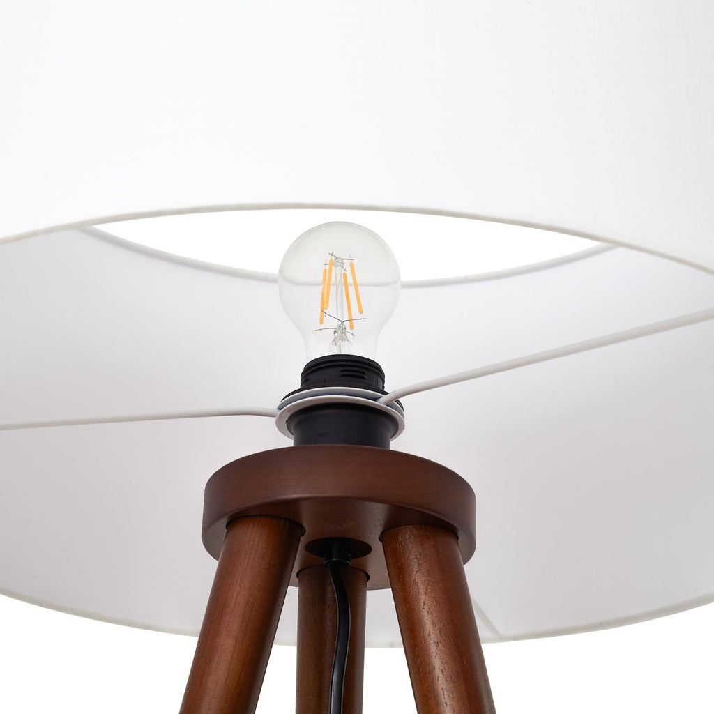 Lindby lampe sur pied Charlia, blanc, bois de noyer, hauteur 150 cm — douille et armature de l’abat-jour — photo fabricant