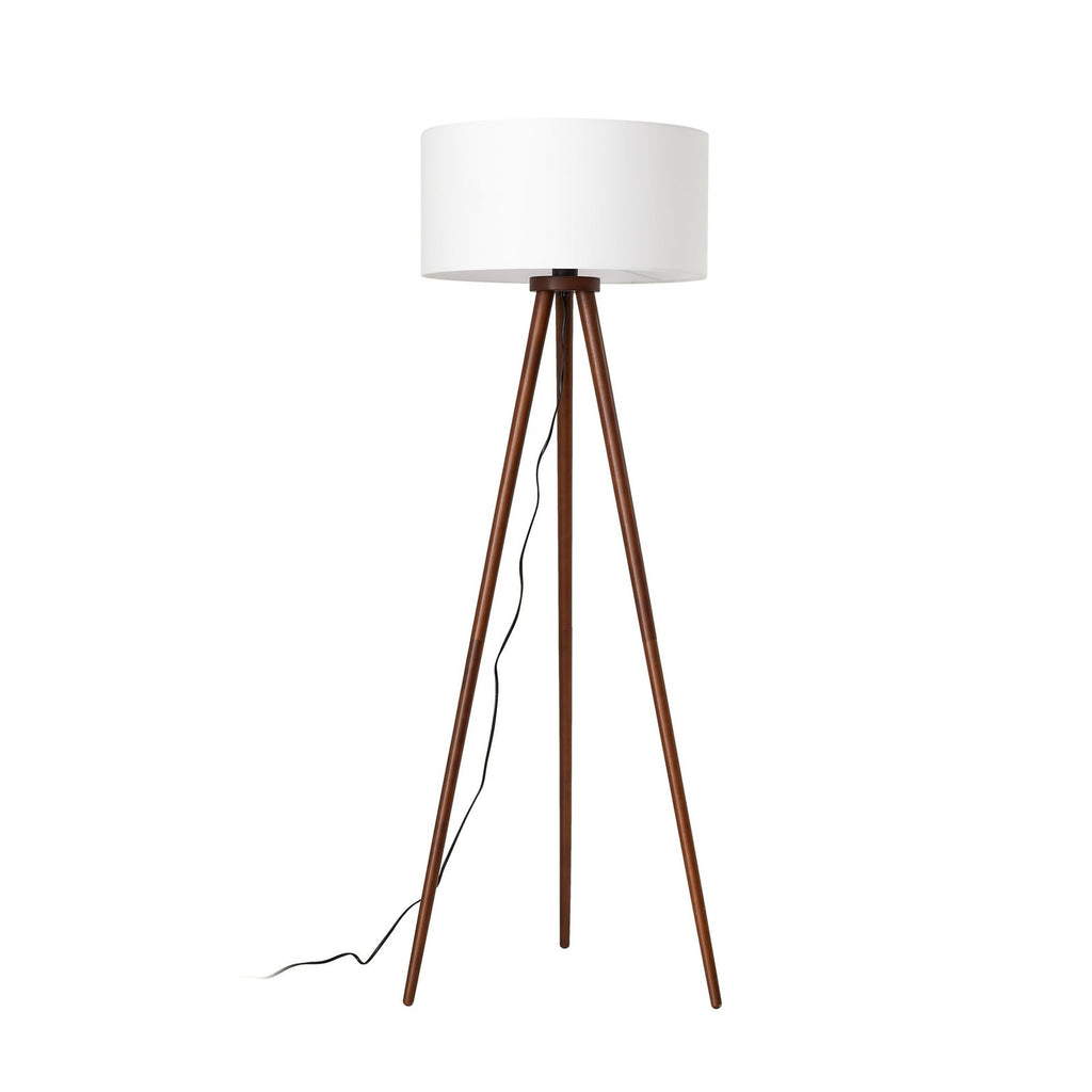 Lindby lampe sur pied Charlia, blanc, bois de noyer, hauteur 150 cm — vue générale de face — photo fabricant