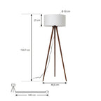 Lindby lampe sur pied Charlia, blanc, bois de noyer, hauteur 150 cm — dimensions du modèle — photo fabricant