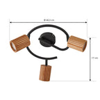 Spot pour plafond Lindby Stralino, à 3 lampes, Ø31cm, bois, GU10 — dimensions du modèle — photo fabricant