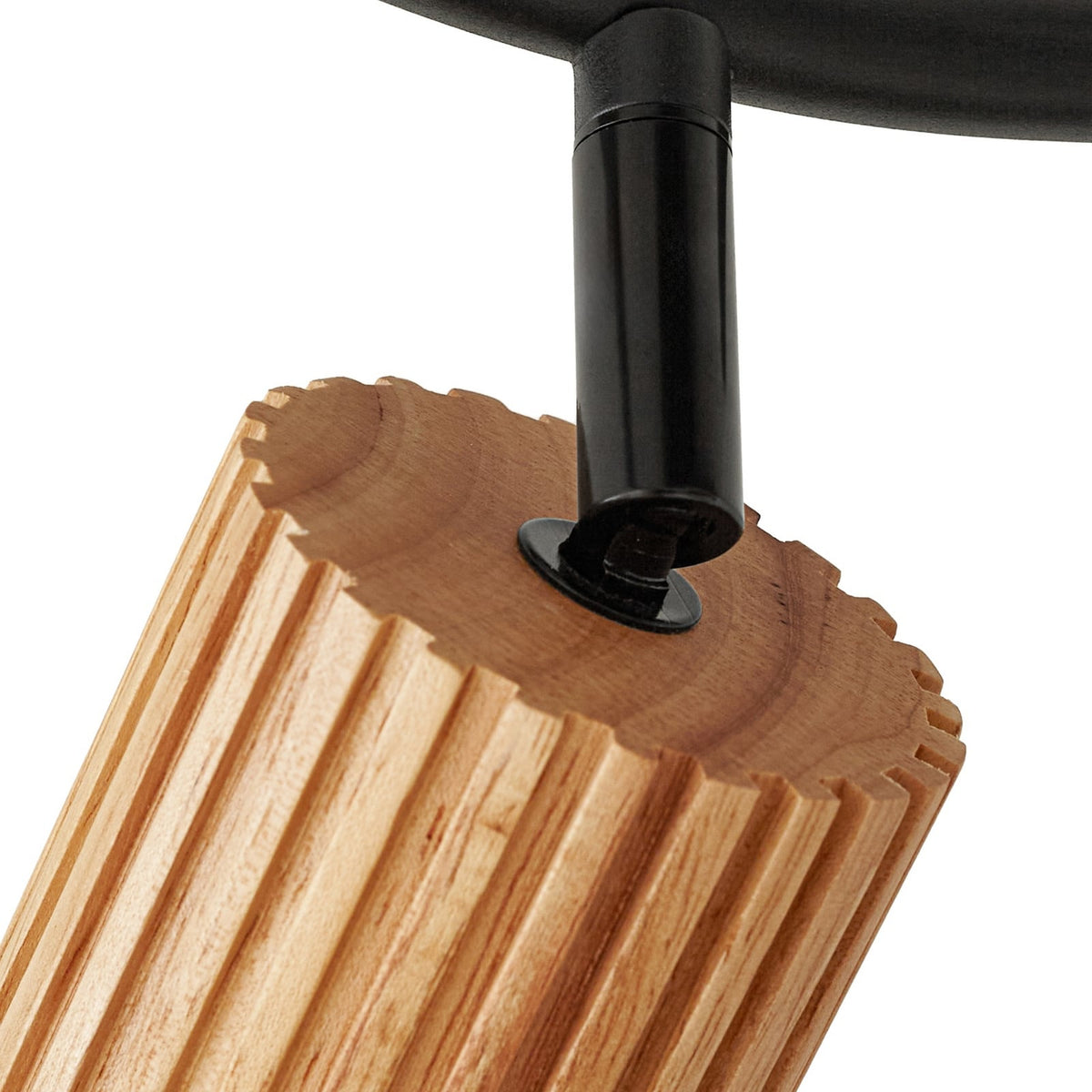 Spot pour plafond Lindby Stralino, à 3 lampes, Ø31cm, bois, GU10 — articulation du spot — photo fabricant