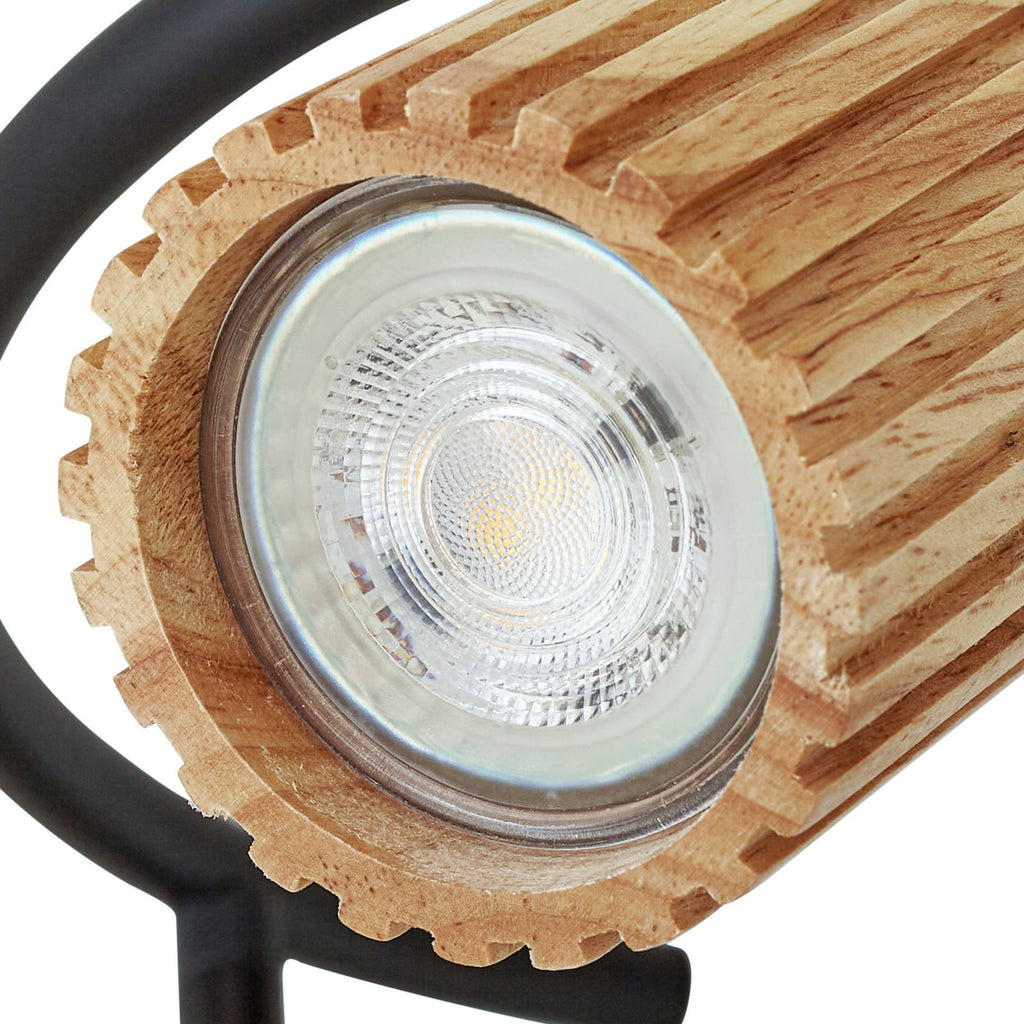 Spot pour plafond Lindby Stralino, à 3 lampes, Ø31cm, bois, GU10 — source lumineuse vue de face — photo fabricant