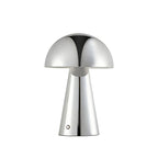 Lampe de table LED rechargeable Lindby Nevijo, chrome, Ø 20 cm, USB, variateur — vue de face éteinte — photo fabricant