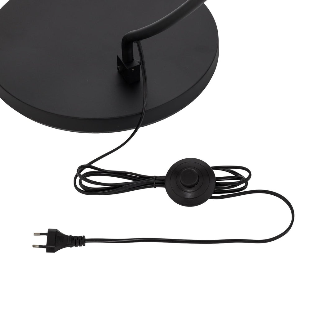 Lampadaire arqué Jonera de Lindby, noir, métal, E27, hauteur 185 cm — câble et interrupteur au pied — photo fabricant