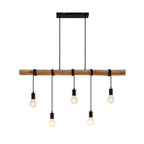 Lindby suspension Rome, 5 lampes, bois, corde, noir, 116 cm — vue générale de face — photo fabricant