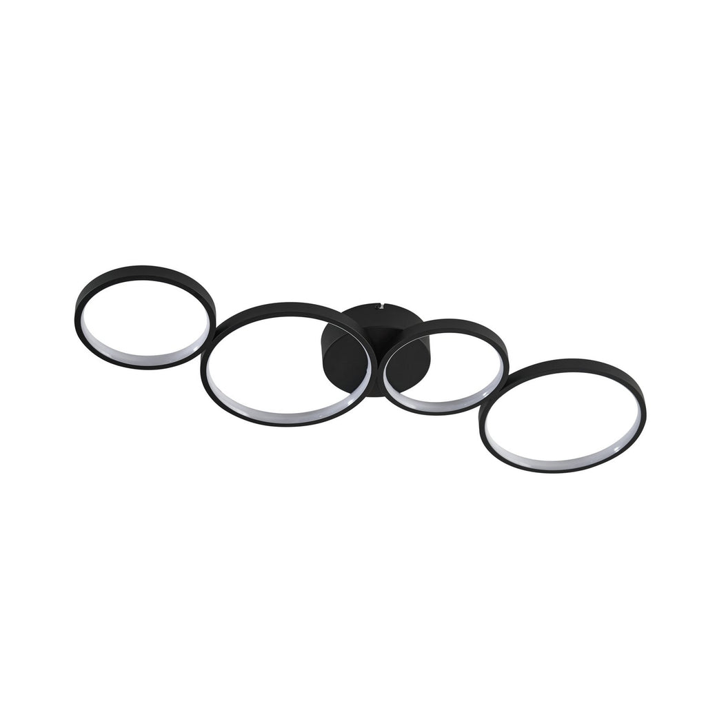 Lindby Plafonnier LED Evengeline, noir, aluminium, 88 cm — vue générale éteinte — photo fabricant