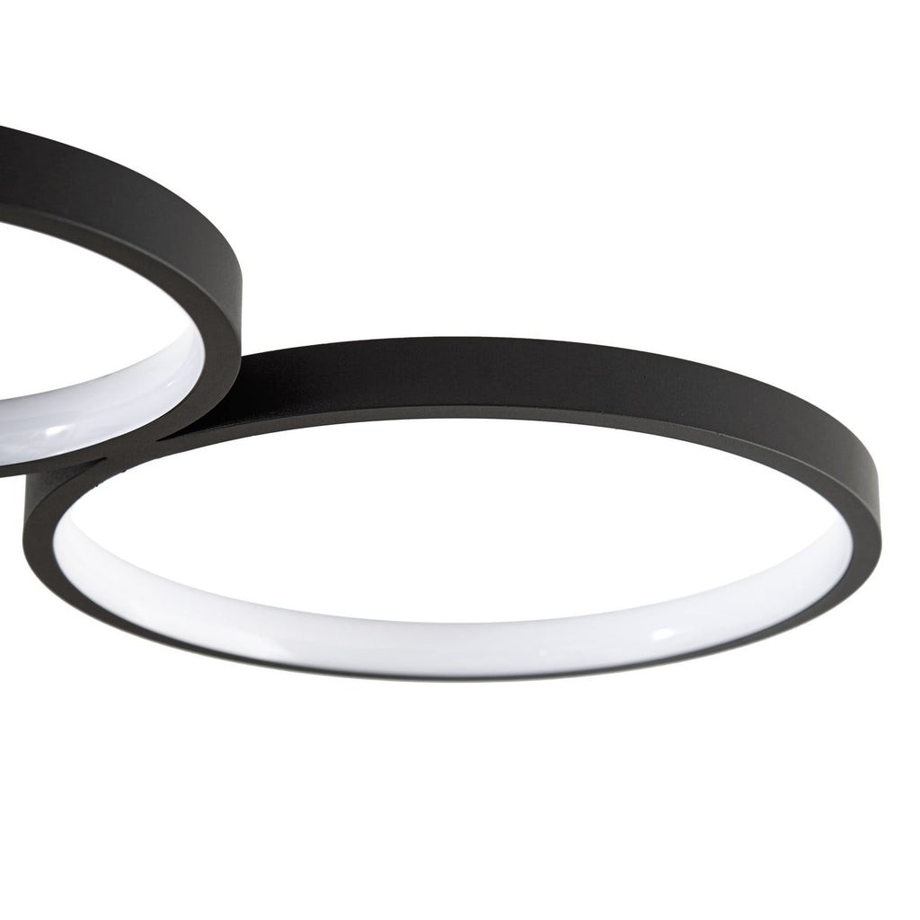 Lindby Plafonnier LED Evengeline, noir, aluminium, 88 cm — diffuseur de trois quarts — photo fabricant