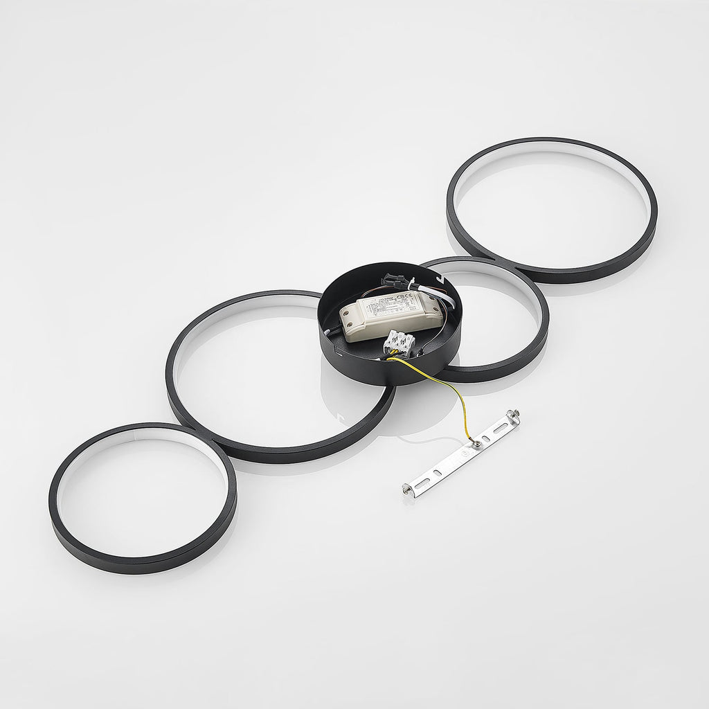Lindby Plafonnier LED Evengeline, noir, aluminium, 88 cm — face arrière et fixation — photo fabricant
