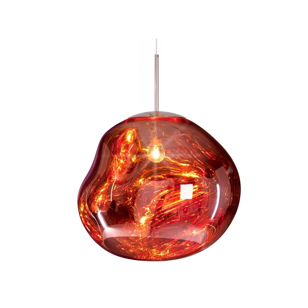 Fusia — suspension rouge effet fondu, vue de face éclairée.